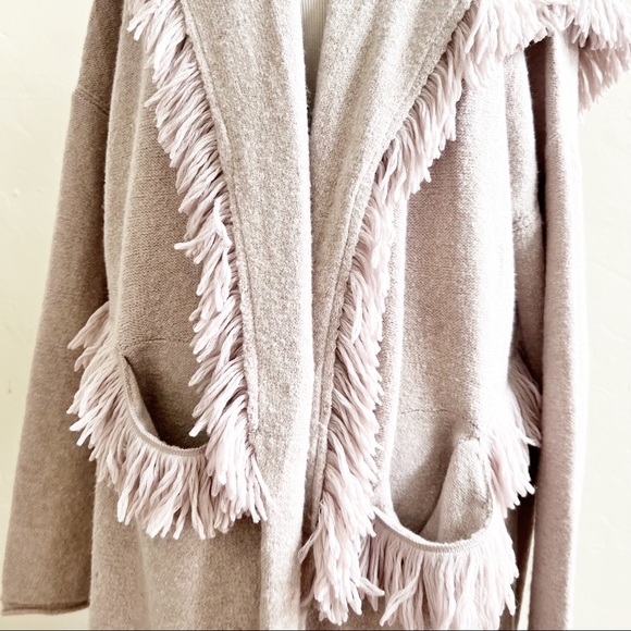 Free People Longline Fringed Bohemian Cardigan Hooded Size Large - Picture 6 of 11